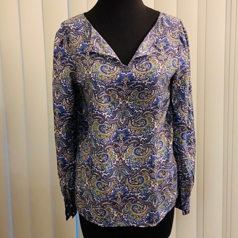 J. Crew paisley print long sleeve silk blouse. EUC